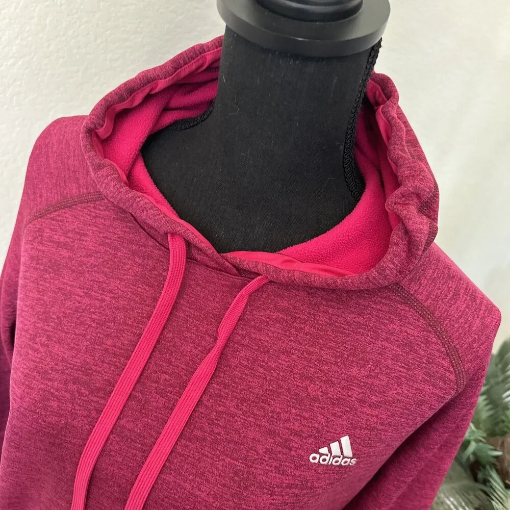 Adidas Hooded Hoodie Sweater Pink Fuchsia Youth Medium 12-14 Thumbholes Climwarm